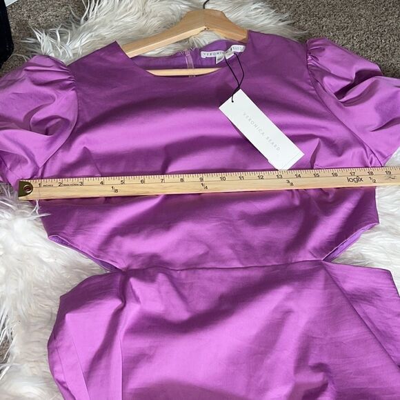 Veronica Beard Dress Womens Sz 10 puff Sleeves Cut out Mini Tiered Cotton Blend - Picture 6 of 9